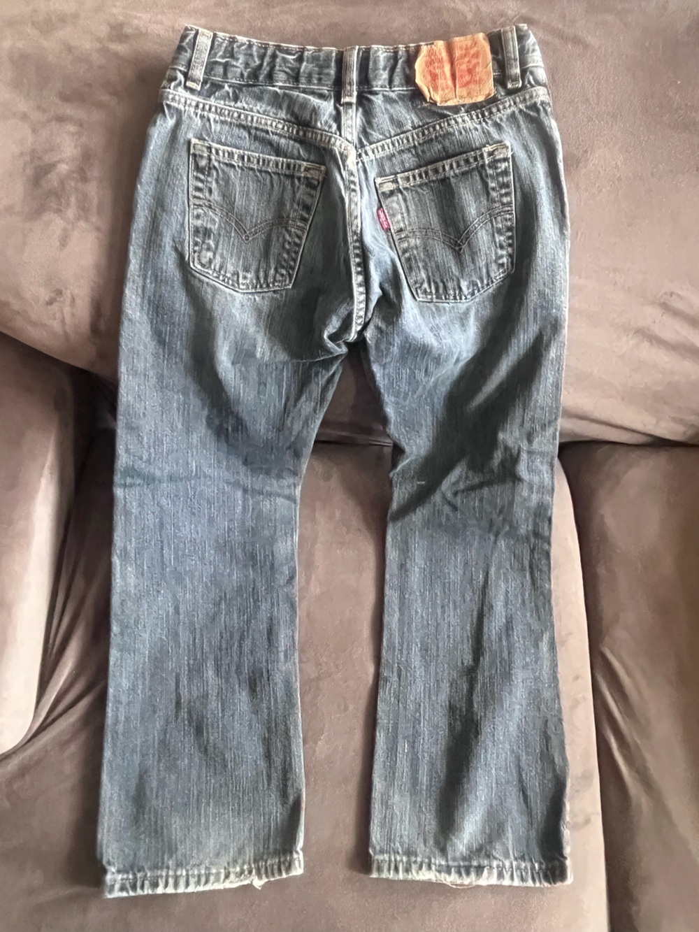 Old school Levi's Blue Denim Jeans with Tan Leather Patch kids size 10